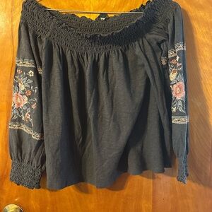 American Eagle Outfitters Black Floral Embroidered Blouse